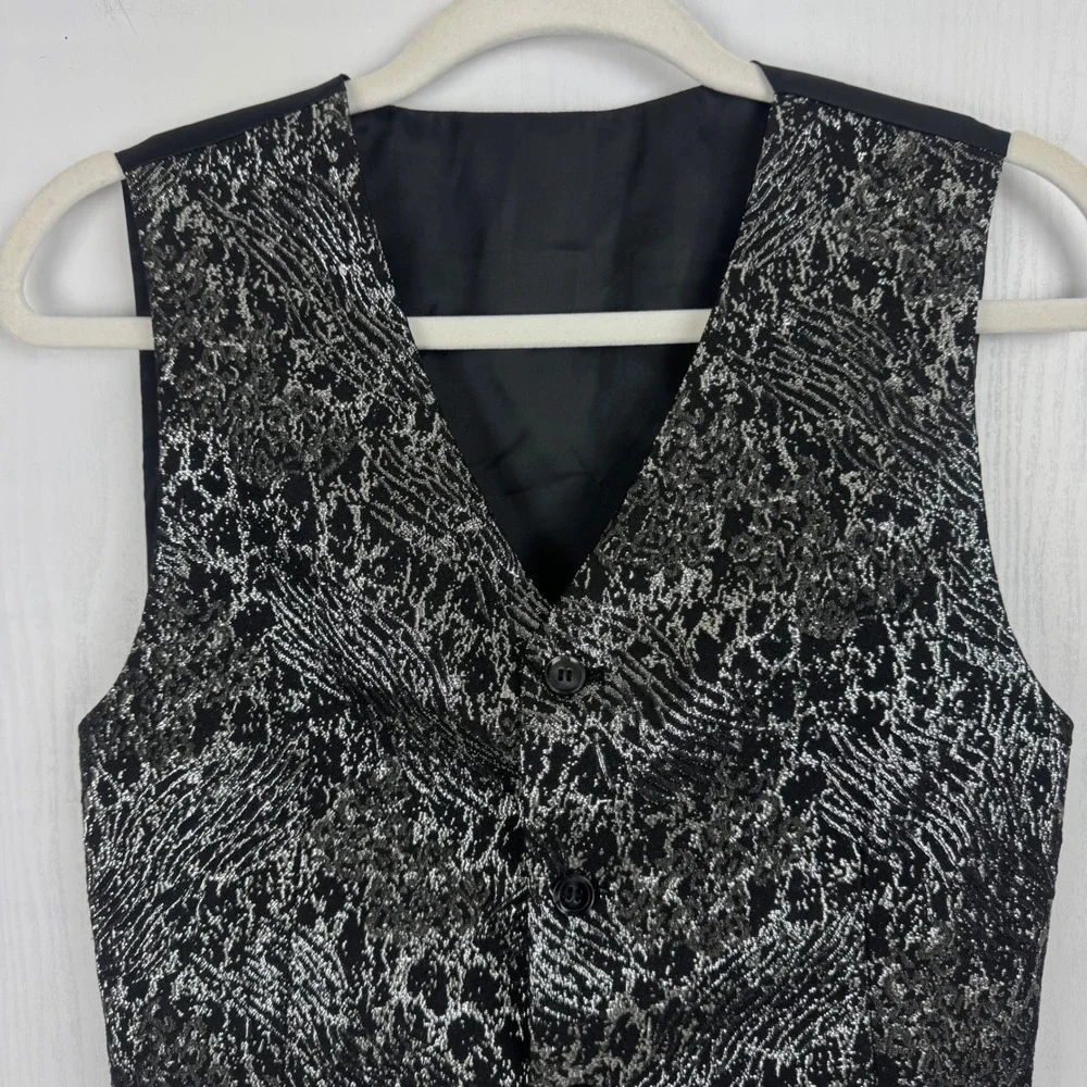 Kids World‎ of USA Metallic Brocade Formal Party Black Silver Vest Size Kid 16